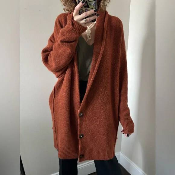 FREE PEOPLE Eucalyptus Oversized Cardigan In Mustard size S - Picture 2 of 16